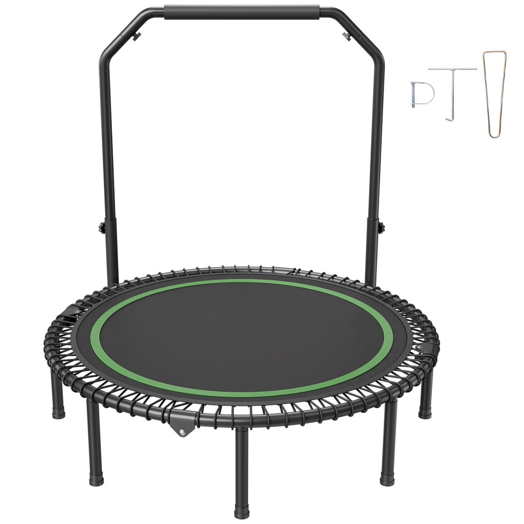 Foldable Mini Trampoline, 51 Inch Fitness Rebounder, Max Load 450lbs Exercise Trampoline, Stable & Quiet Trampoline with 4 Level Height Adjustable Foam Handle, for Adults Indoor/Garden Workout