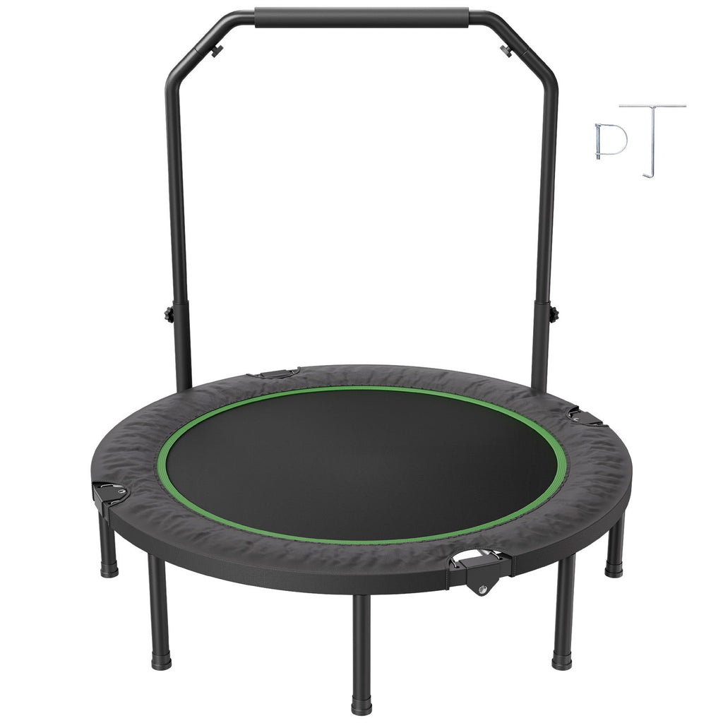 Foldable Mini Trampoline, 52 Inch Fitness Rebounder, Max Load 450lbs Exercise Trampoline, Stable & Quiet Trampoline with 4 Level Height Adjustable Foam Handle, for Adults Indoor/Garden Workout
