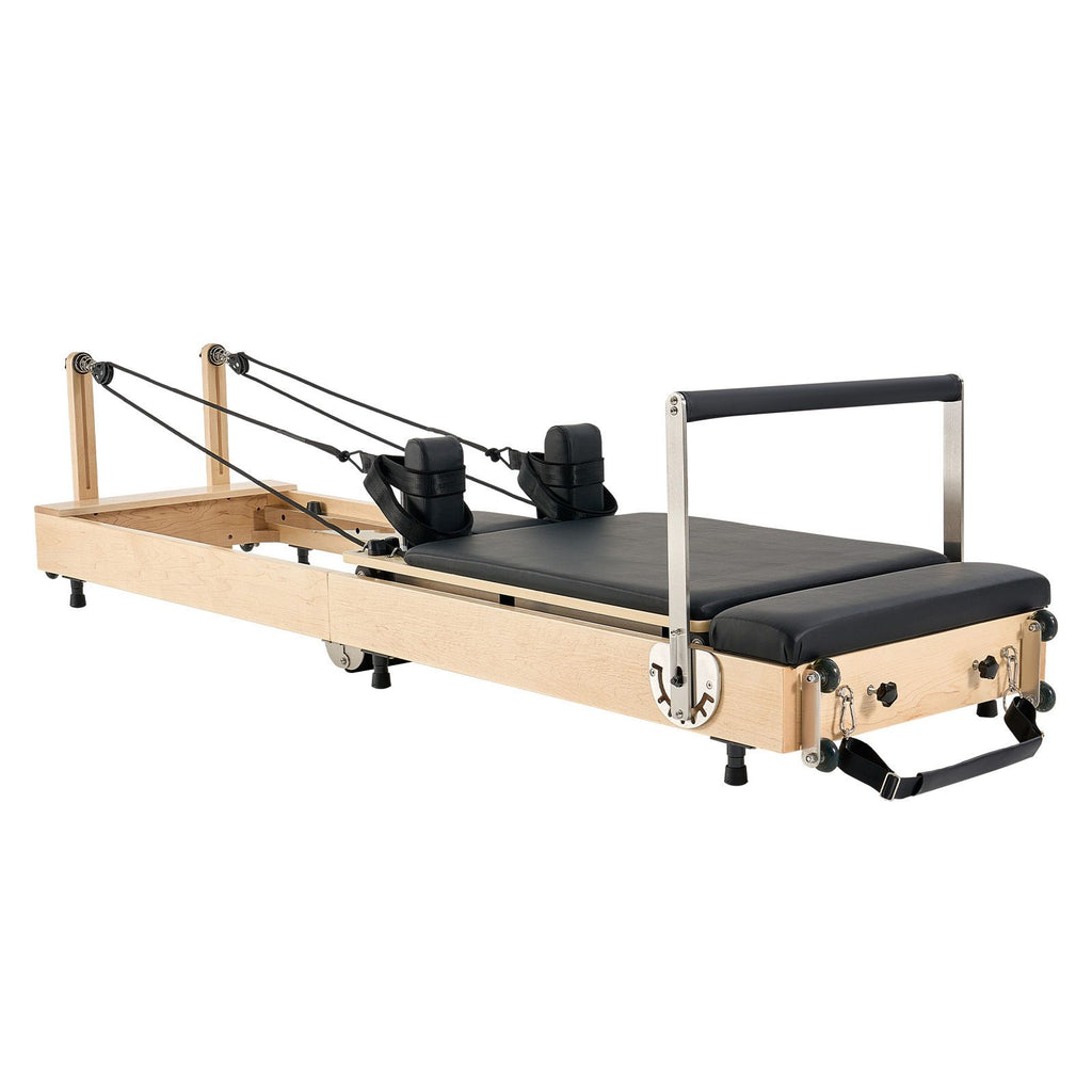 Foldable Pilates Reformer, Wooden Pilates Workout Machine for Home Gym Studio Use, Pilates Bed with Dual Resistance- Spring & Cord, Reformer Set with Sitting Box, Up to 400 LBS