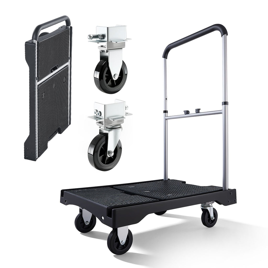Foldable Push Cart Dolly, 330 lbs Capacity, Folding Platform Truck with Swivel Wheels, Moving Platform Hand Truck Flatbed Cart, Adjustable Push Handle, for Easy Storage, 26.8 x 19.5 x 4.5 in