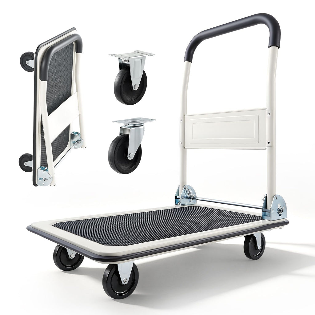 Foldable Push Cart Dolly, 330 lbs Load Capacity, Folding Platform Truck with Swivel Wheels, Moving Platform Hand Truck Flatbed Cart, Space Saving Push Handle, for Easy Storage, 29x18.9x32.5in