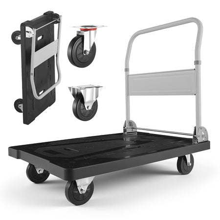 Foldable Push Cart Dolly, 660 lbs Capacity, Folding Platform Truck with Swivel Wheels, Moving Platform Hand Truck Flatbed Cart, Space Saving Push Handle, for Easy Storage, 35.2 x 23.4 x 33.5 in