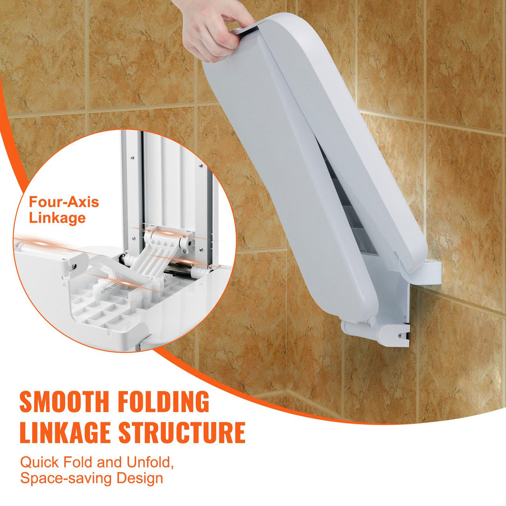 Folding ABS Shower Seat, 15.7'' x 16.7'' Unfolded, Wall Mounted Fold Up Shower Bench with 440 lbs Load Capacity, Space Saving Fold Down Shower Chair for Seniors Pregnant Women Children Adults