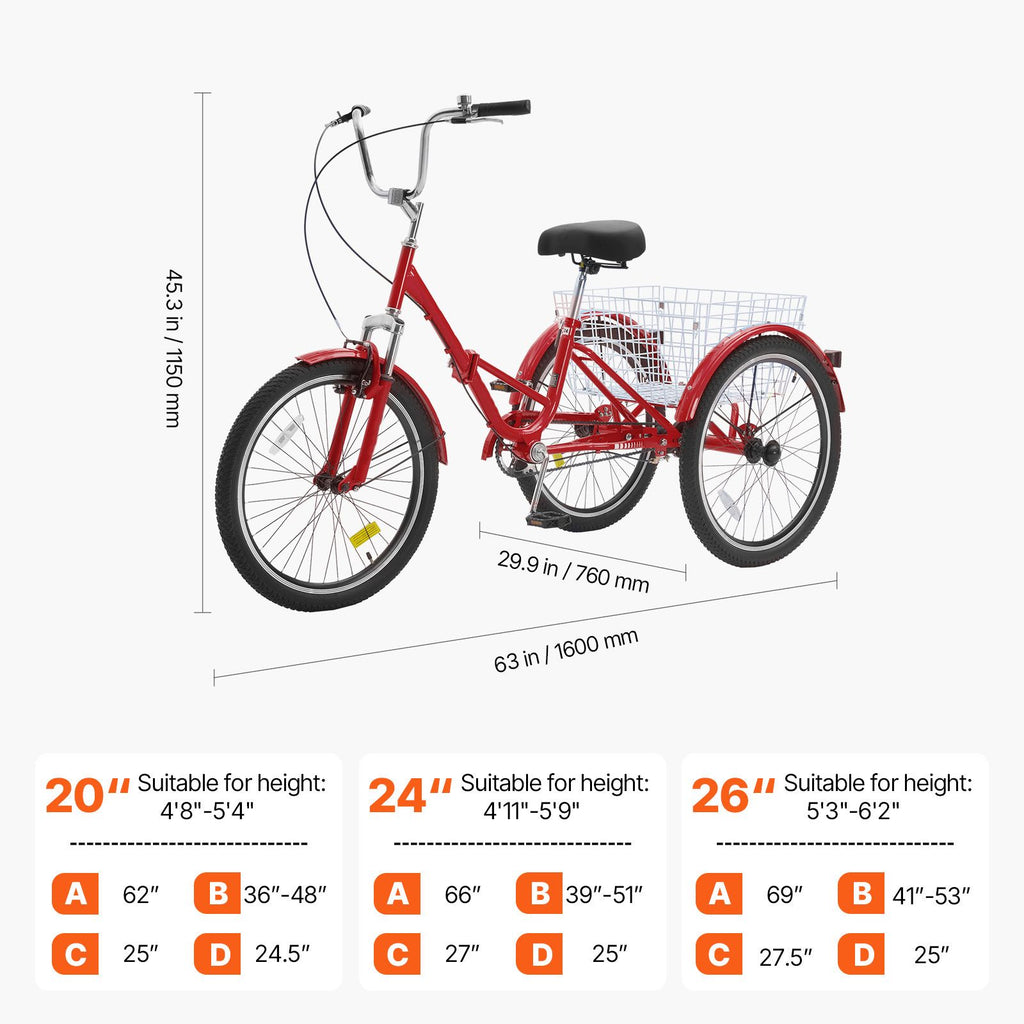 Folding Adult Tricycle, 24-Inch Adult Folding Trikes, Carbon Steel 3 Wheel Cruiser Bike with Large Basket & Adjustable Seat, Shopping Picnic Foldable Tricycles for Women, Men, Seniors (Red) image 2