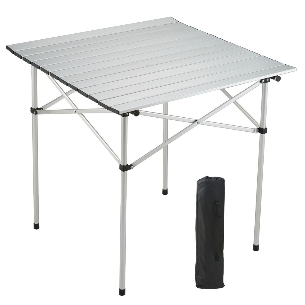 Folding Camping Table, Outdoor Portable Side Tables, Lightweight Fold Up Table, Aluminum Ultra Compact Work Table with Carry Bag, For Cooking, Beach, Picnic, Travel, 24x16 inch, Silver