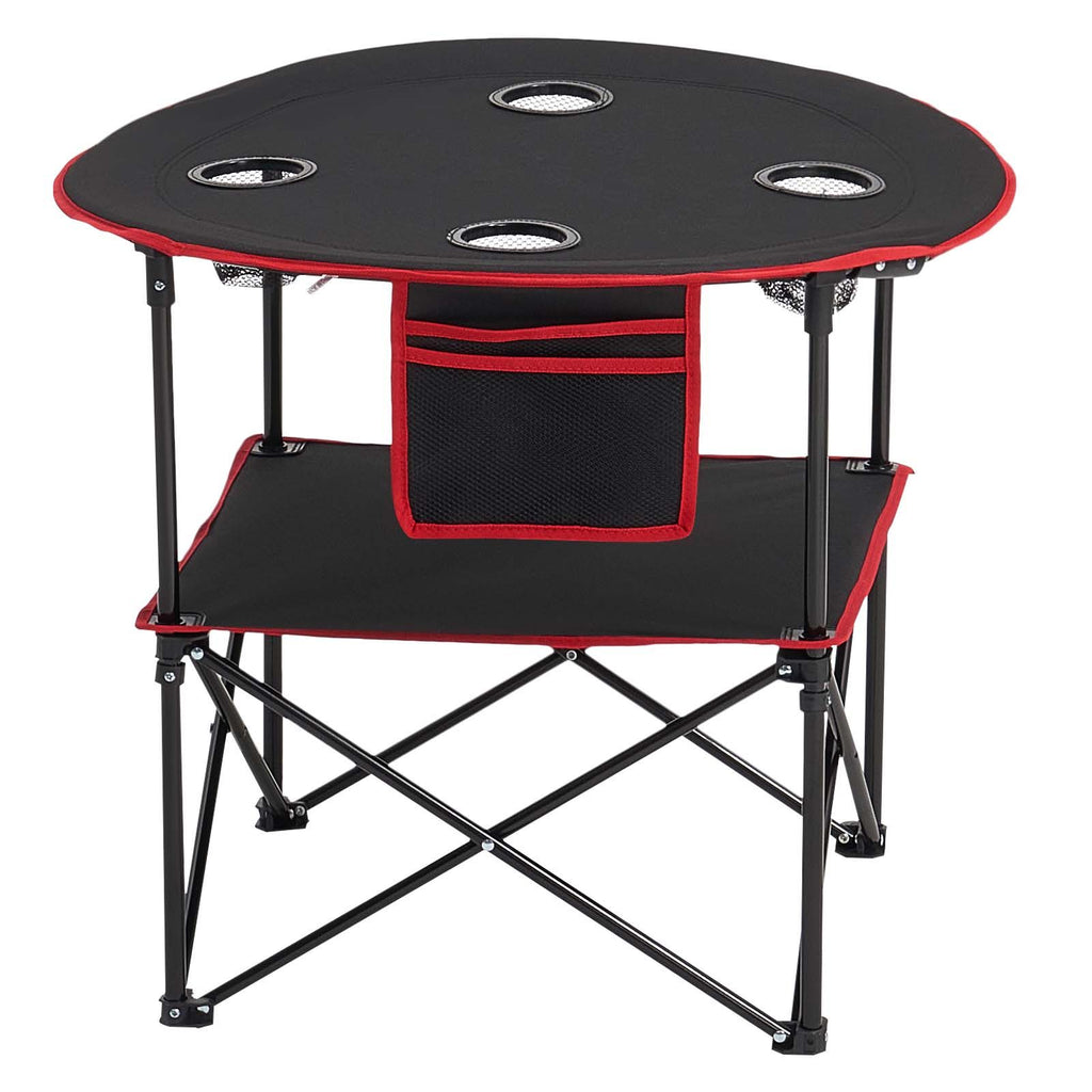 Folding Camping Table, Portable Outdoor Lightweight Picnic Table, 600D Oxford Fabric Waterproof Canvas Travel Beach Tables, with 4 Cup Holders, Carry Bag, for Tailgating Camping Picnic, Black image 2