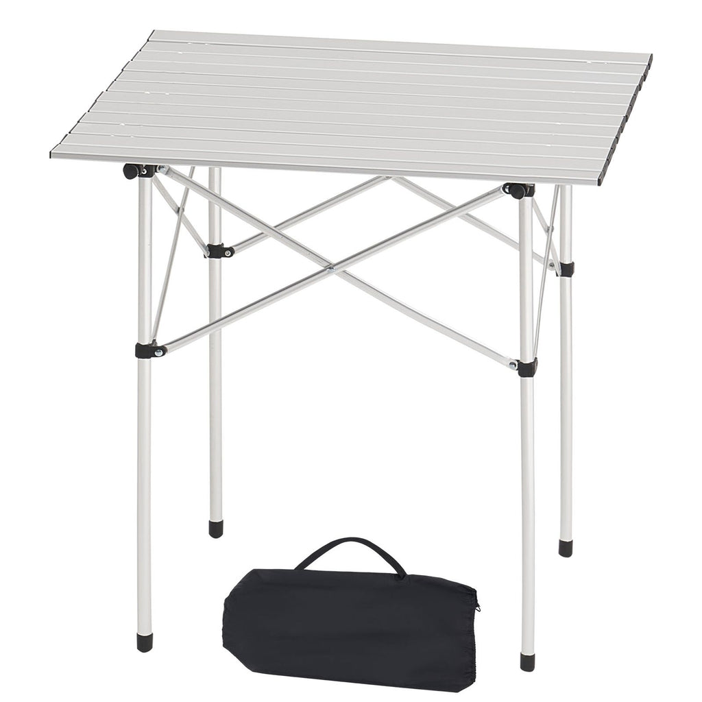 Folding Camping Table, Portable Roll Up Side Tables, Small Lightweight Aluminum Beach Table, Compact with Carry Bag, for Outdoor Cooking, Tailgating, Grilling, Picnic, Travel, Silver