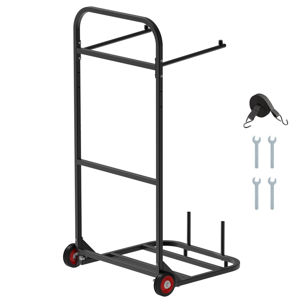 Folding Chair Rack, 100 LBS Capacity, Heavy-duty Chair Cart for Hanging 10 Chairs, Multi-Function Metal Chair Storage Dolly with Rubber Wheels, Push-Style Chair Holder, Matte Black