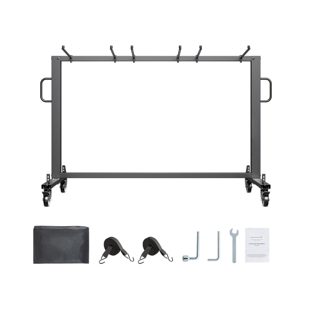 Folding Chair Rack, 400 LBS Capacity, Heavy-duty Chair Cart for 42 Chairs or 12 Tables, Multi-Function Chair Storage Dolly with Rubber Wheels and Holders, Large Chair Holder, Matte Black