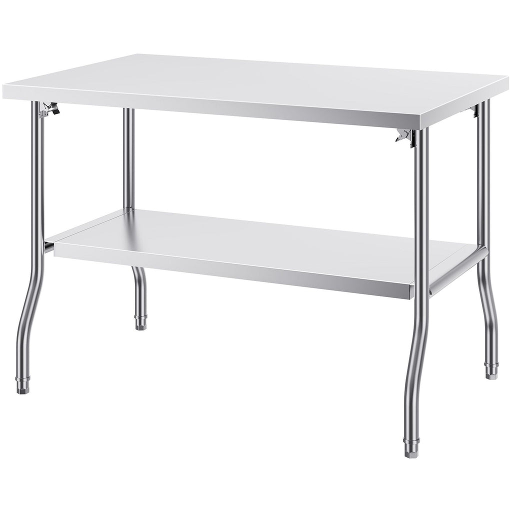 Folding Commercial Prep Table, 48 x 30 Inch Commercial Worktable Workstation with Undershelf, Heavy-duty Stainless Steel Folding Table with 300 lbs Load, for Home Kitchen Restaurant Garage
