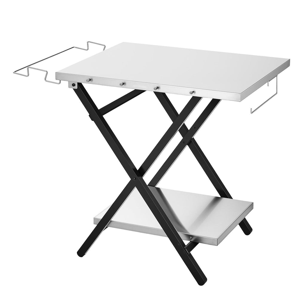 Folding Grill Table 30x24 in Camping Prep Tables Stainless Steel, for Picnic BBQ Tailgating, 70 lbs Capacity, Adjustable Height, 2 Tier Outdoor Pizza Oven Stand, Garage Rack, Tissue Holder