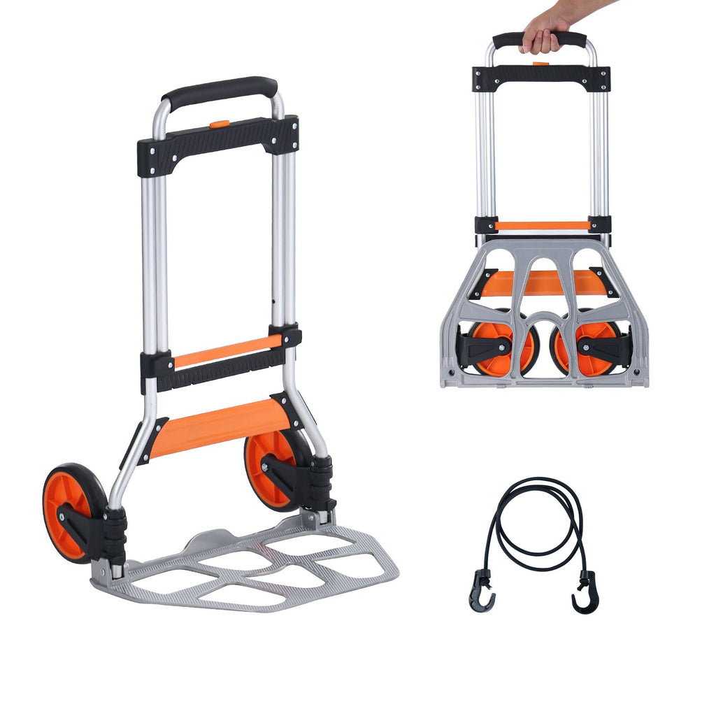 Folding Hand Truck, 275 lbs Load Capacity, Aluminum Portable Cart, Convertible Hand Truck and Dolly with Telescoping Handle and PP+TPR Wheels, Ultra Lightweight Super Strong for Moving Warehouse