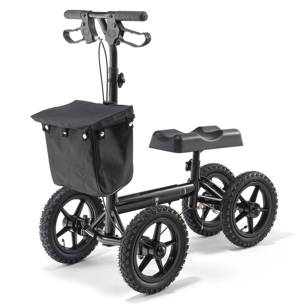 Folding Knee Scooter, Aluminum Steerable Knee Walker with Height-Adjustable Handlebar & Knee Pad, 12" All-Terrain Wheels, Dual Brakes, Leg Recovery Scooter for Broken Ankle Foot Injuries, 350LBS