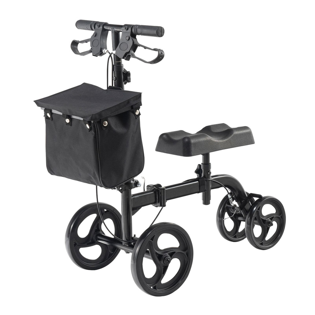 Folding Knee Scooter, Carbon Steel Steerable Knee Walker with Height-Adjustable Handlebar & Knee Pad, All-Terrain Solid Wheels, Dual Brakes, Leg Recovery Scooter for Broken Ankle Foot Injuries