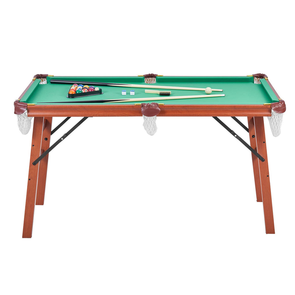 Folding Pool Table, 4.5 ft Portable Billiards Tables, Foldable Space-Saving Entertainment Game Set Includes Ball, Cue, Rack, Chalk, Brush, Brown with Bule Cloth, for Family Use, Recreation Room