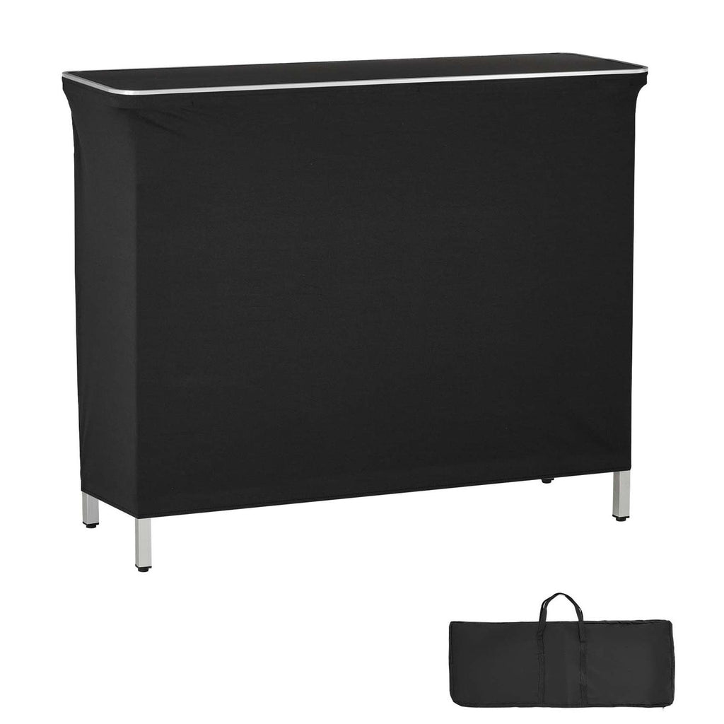 Folding Portable Bar Table, 43.3 x 15.2 x 34.8 in, with Carry Bag, 2 Storage Shelves, and Detachable Skirt, Quick and Easy Setup, Foldable Mobile Bartending Station for Events, Party, Tradeshow