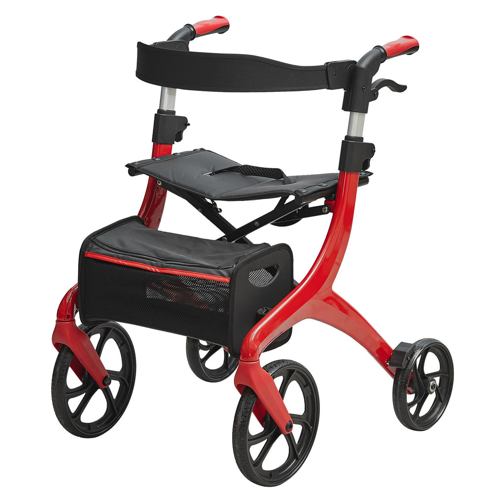 Folding Rollator Walker for Seniors and Adults, Lightweight Aluminum Rolling Walker with Seat and Adjustable Handle, 4-Wheel Outdoor Mobility Walker with Spacious Storage Bag, 300LBS Capacity