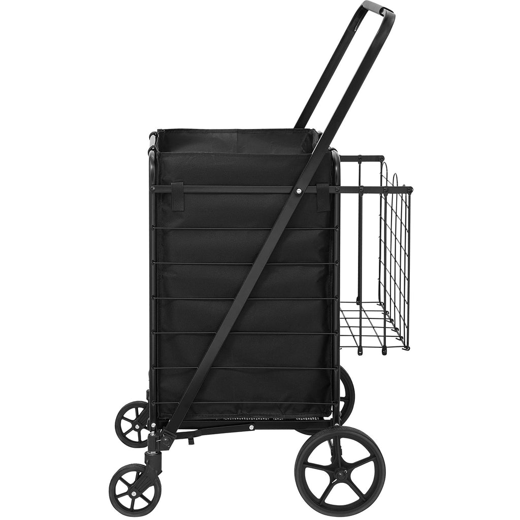 Folding Shopping Cart with Removable Waterproof Liner, 210LBS Large Capacity Jumbo Grocery Cart with Dual Basket, 360° Swivel Wheels, Dense Metal Mesh Base, Heavy Duty Utility Cart for Shopping