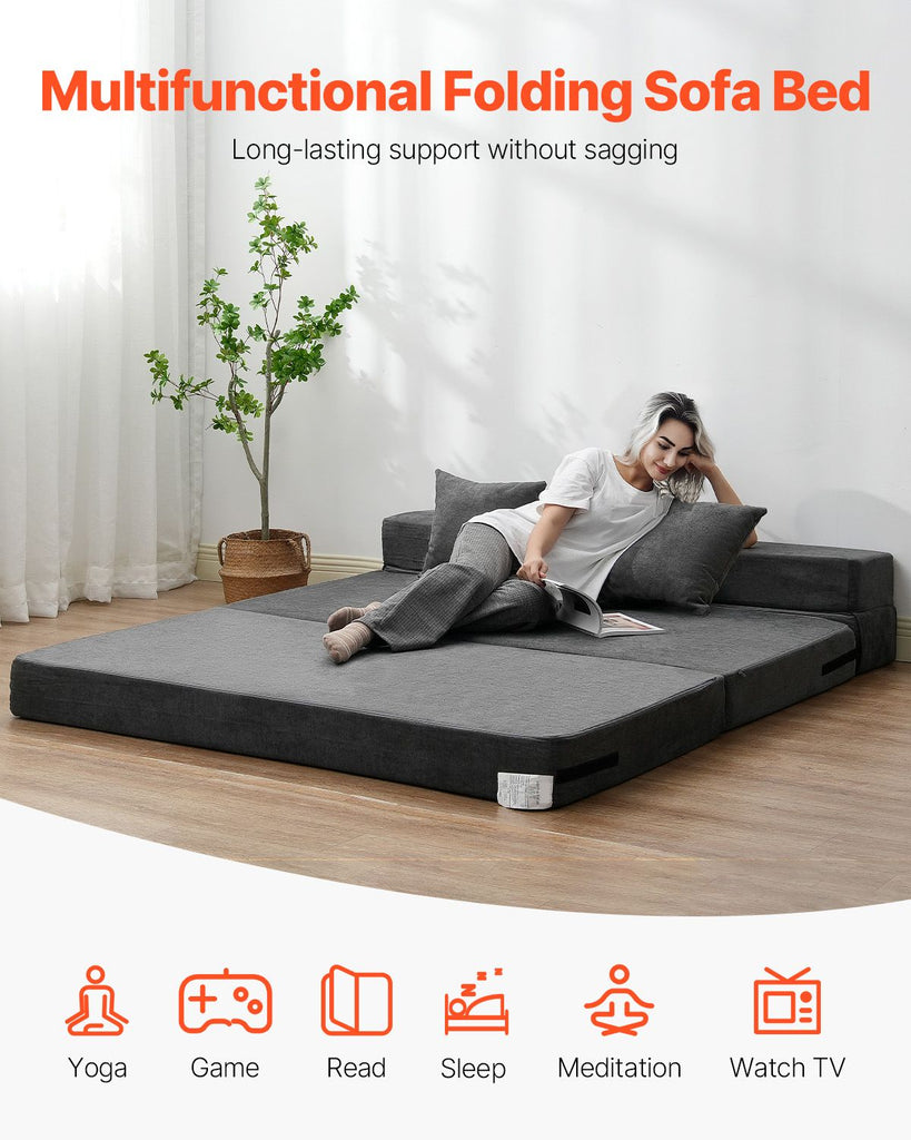 Folding Sofa Bed, 3-in-1 Foldable Couch Bed with 2 Pillows and Washable Cover, 25D High Density Memory Foam Convertible Sleeper Chair Bed, Futon Couch for Living Room, Bedroom, Dark Grey(Queen) image 2