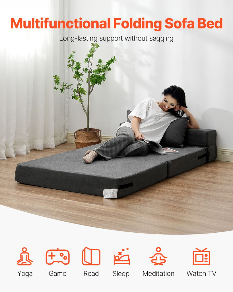 Folding Sofa Bed, 3-in-1 Foldable Couch Bed with 2 Pillows and Washable Cover, 25D High Density Memory Foam Convertible Sleeper Chair Bed, Futon Couch for Living Room, Bedroom, Dark Grey(Twin) image 2