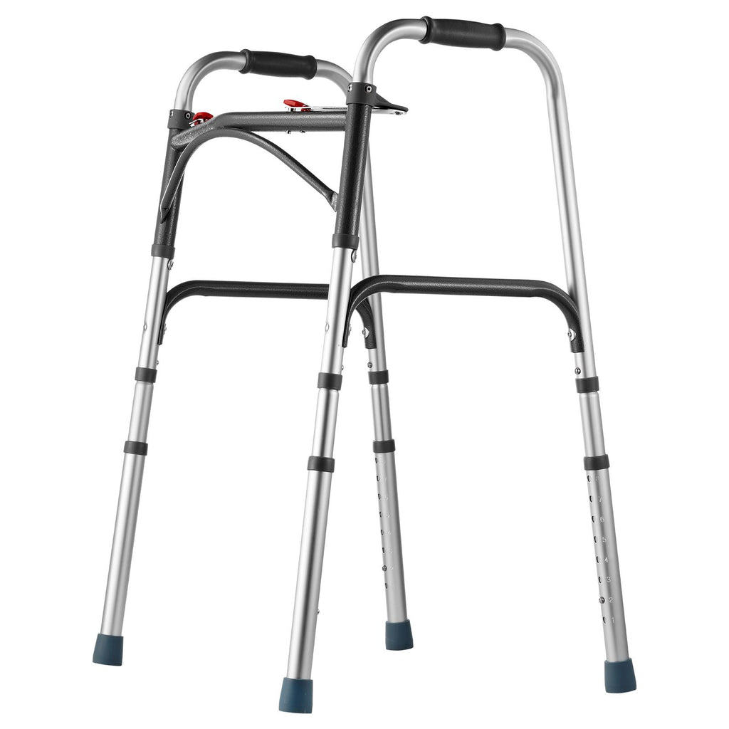 Folding Walker, 2-Button Folding Walkers with 8-Level Adjustable Height and Durable Handles, Lightweight Aluminum Mobility Walker Aid for Elderly Handicapped Disabled, Up to 350 Pounds