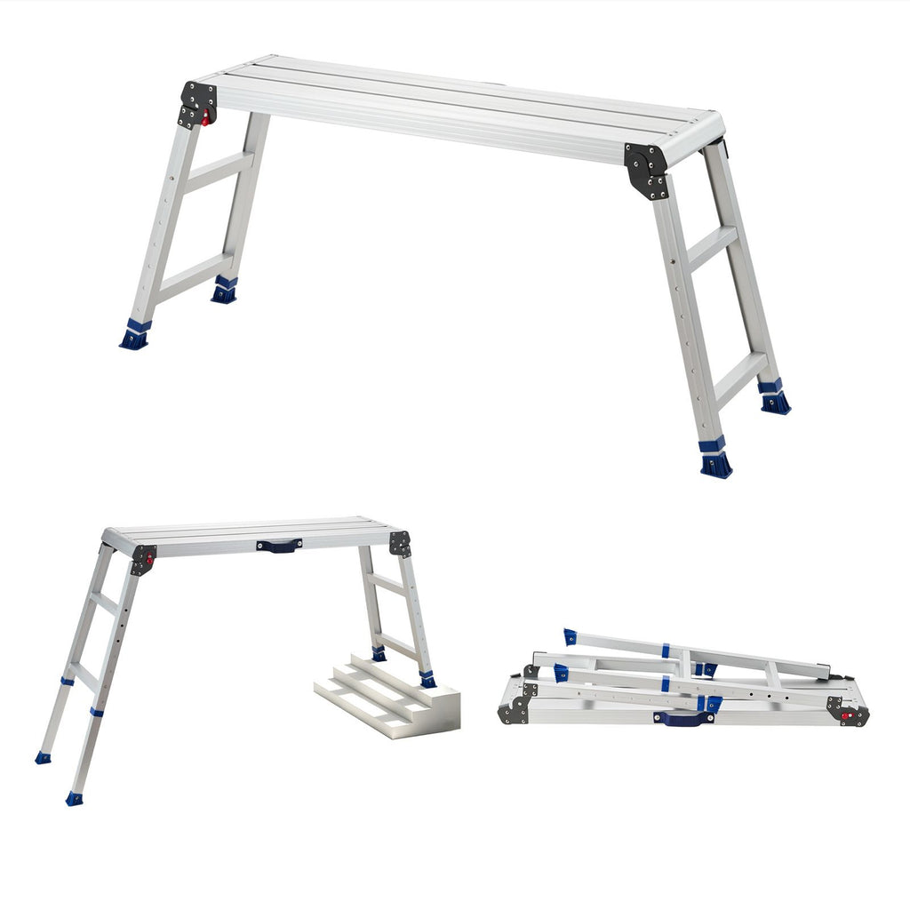 Folding Work Platform, Adjustable Height 23-34.5 in, 40 x 12 in Aluminum Step Stool, 500 lbs Load Capacity, Heavy Duty Non-Slip Platform Ladder, Portable Work Bench for Painting, Maintenance