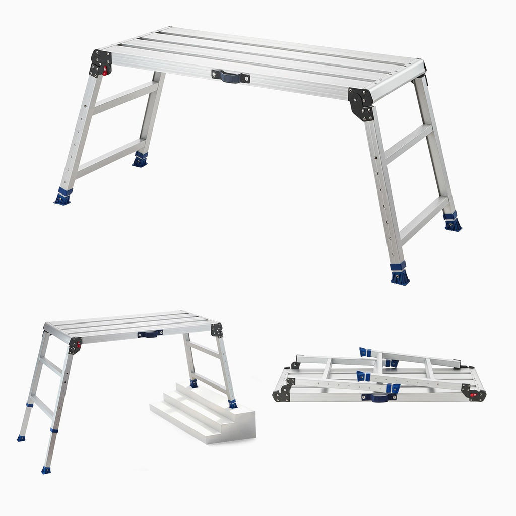 Folding Work Platform, Adjustable Height 23-34.5 in, 40 x 18 in Aluminum Step Stool, 500 lbs Load Capacity, Heavy Duty Non-Slip Platform Ladder, Portable Work Bench for Painting, Maintenance
