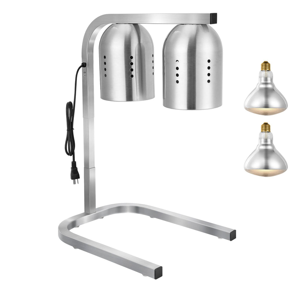 Food Heat Lamp, 500W Bulbs, Commercial Food Warmer Light, Electric Stainless Steel French Fry Heating Lamp, Free-standing, Catering Food Warming Equipment for Kitchen Buffet Restaurant, Silver