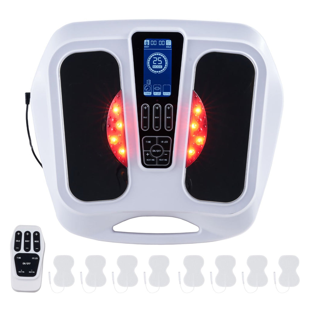 Foot Circulation Stimulator with Heat, EMS & TENS Foot Massager for Neuropathy, Electric Foot Stimulator with 3-Level Temperature, 25 Modes & 50 Intensities for Pain Relief, Plantar Fasciitis
