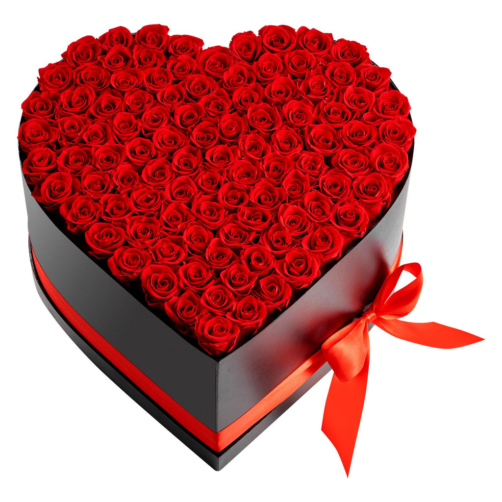Forever Flowers, 100 Preserved Roses in a Heart Shape Box, Eternal Flowers Immortal Bouquet Birthday Present for Women Her Wife Mothers, Anniversary, Valentine's Day,Christmas, Red