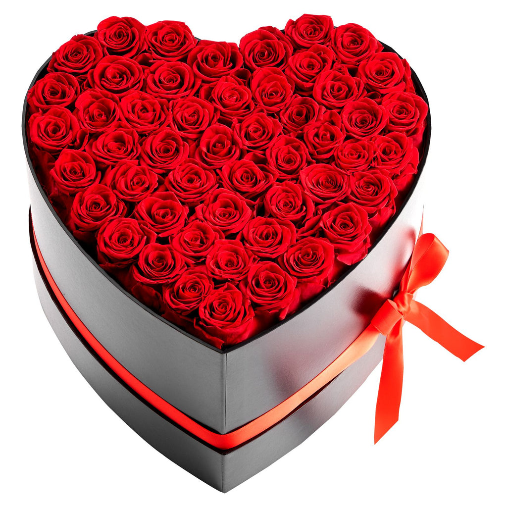 Forever Flowers, 50 Preserved Roses in a Heart Shape Box, Eternal Flowers Immortal Bouquet Birthday Present for Delivery Prime Women Her Wife Mothers, Anniversary, Valentine's Day,Christmas, Red