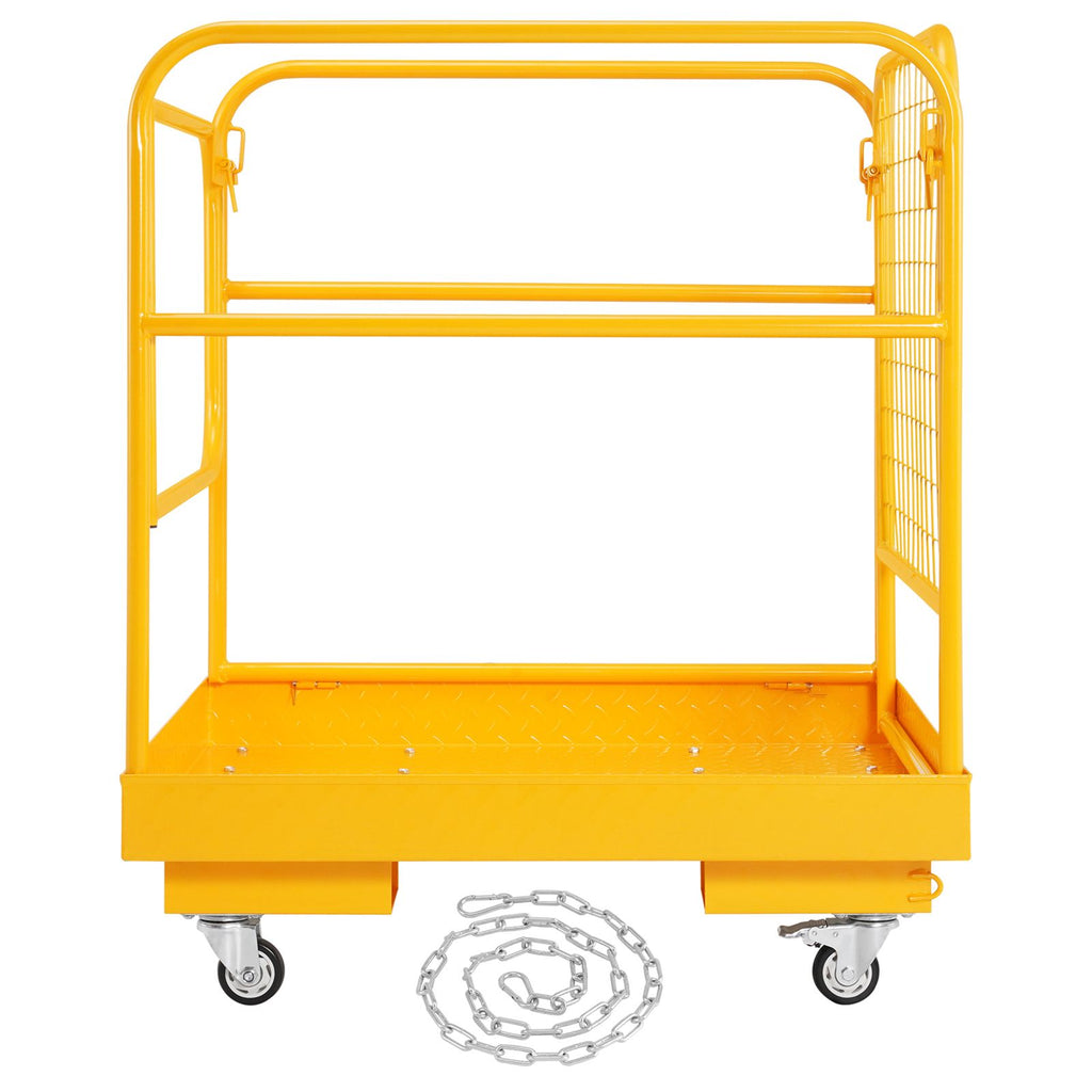 Forklift Safety Cage, 1200 lbs Load Capacity, 36 x 36 inches Folding Forklift Work Platform with Lockable Swivel Wheels, Drain Hole & Device Chain, Holds 1 to 2 Adults, Perfect for Aerial Work
