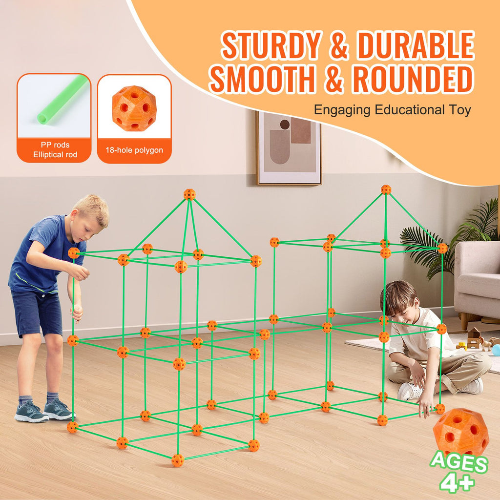 Fort Building Kit for Kids, 140PCS Glow in The Dark STEM Building Toys, Educational Gift for 4 5 6 7 8+ Year Old Boys & Girls Indoor Outdoor Play Tent Construction Toys with 96 Rods and 44 Balls image 2