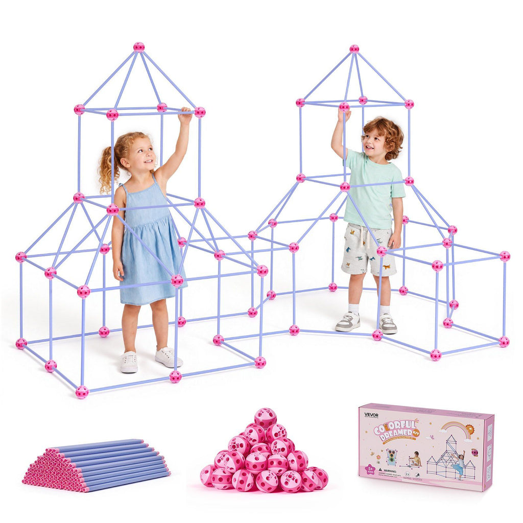 Fort Building Kit for Kids, 225 PCS Creative STEM Construction Toys, for 4 5 6 7 8+ Year Old Boys Girls, Upgraded Balls, Ring & Ball Toss, Educational Activity, Indoor Outdoor Play, Storage Bag