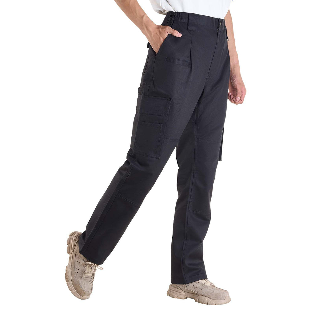 FR Pants for Men, 9 oz 100% Cotton, Flame-Resistant Cargo Pants with Multi-Pockets and Elastic Waist, Reinforced Tear-proof Stitching, Ideal for Welding Work and Casual Wear, L Size, Black