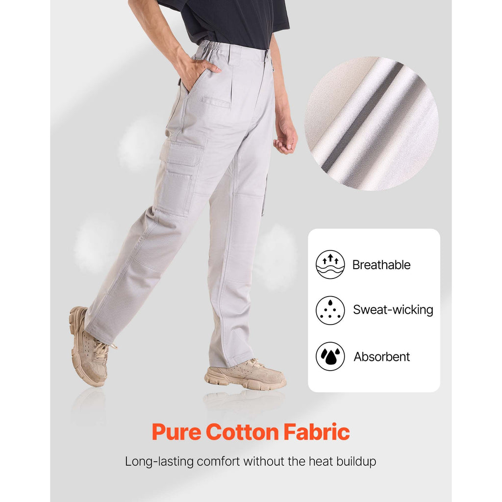 FR Pants for Men, 9 oz 100% Cotton, Flame-Resistant Cargo Pants with Multi-Pockets and Elastic Waist, Reinforced Tear-proof Stitching, Ideal for Welding Work and Casual Wear, L Size, Gray image 2