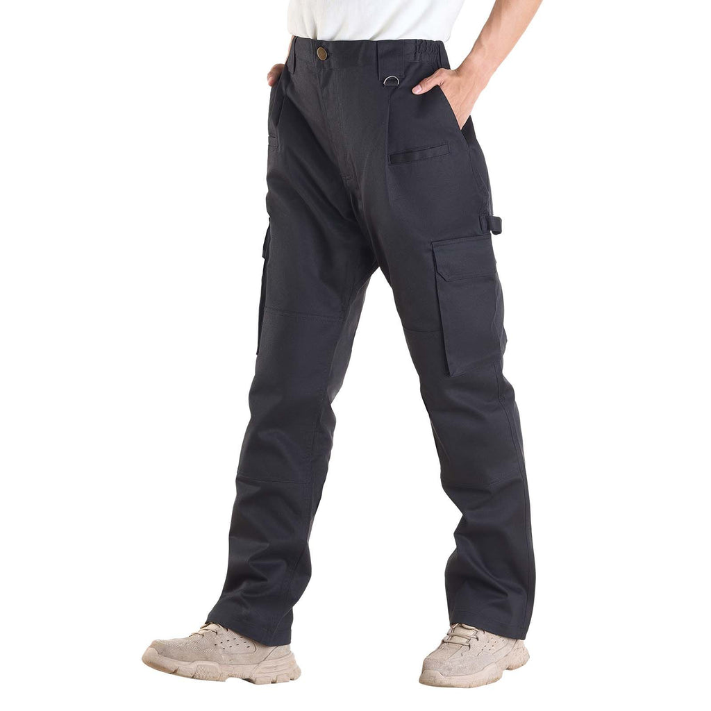 FR Pants for Men, 9 oz 100% Cotton, Flame-Resistant Cargo Pants with Multi-Pockets and Elastic Waist, Reinforced Tear-proof Stitching, Ideal for Welding Work and Casual Wear, M Size, Black