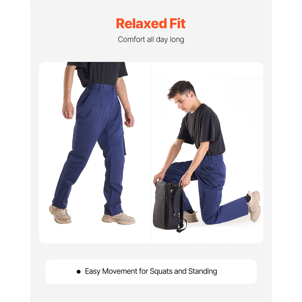 FR Pants for Men, 9 oz 100% Cotton, Flame-Resistant Cargo Pants with Multi-Pockets and Elastic Waist, Reinforced Tear-proof Stitching, Ideal for Welding Work and Casual Wear, M Size, Dark Blue