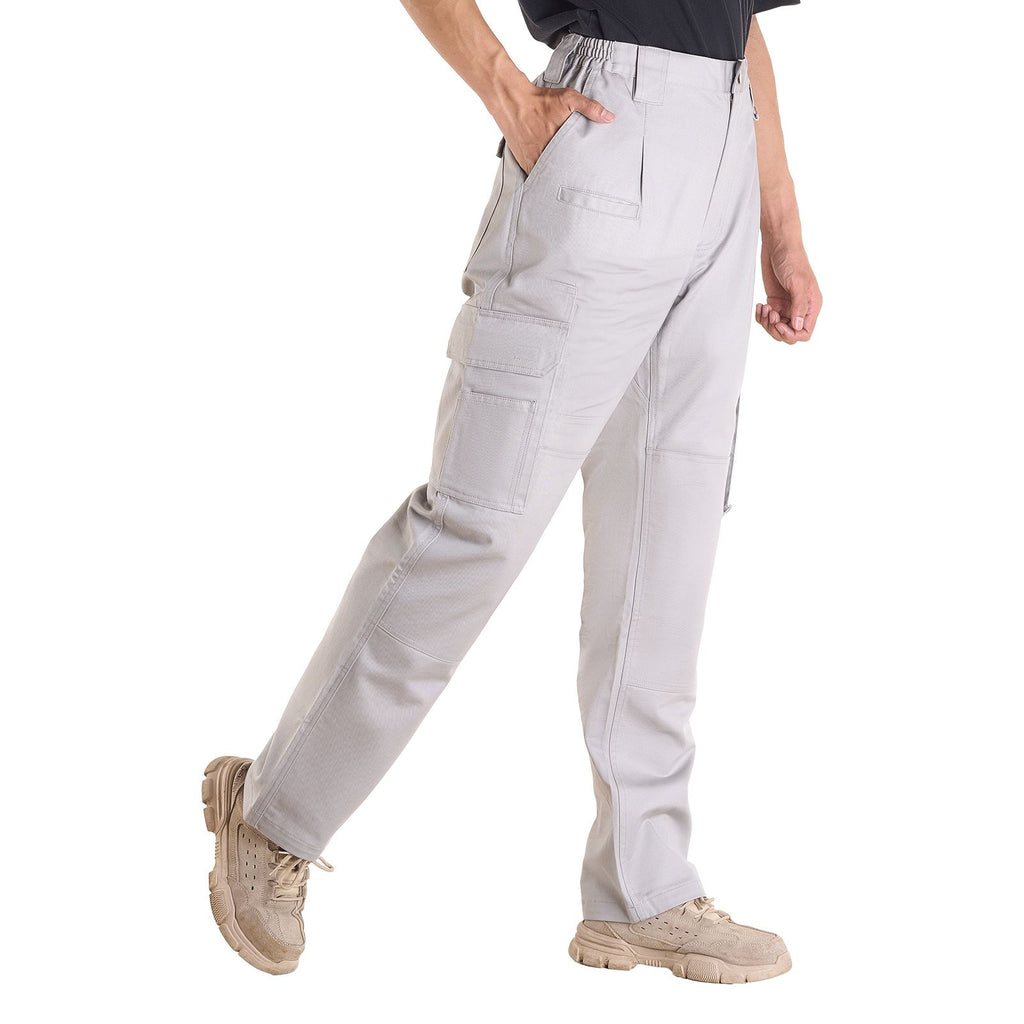 FR Pants for Men, 9 oz 100% Cotton, Flame-Resistant Cargo Pants with Multi-Pockets and Elastic Waist, Reinforced Tear-proof Stitching, Ideal for Welding Work and Casual Wear, XL Size, Gray
