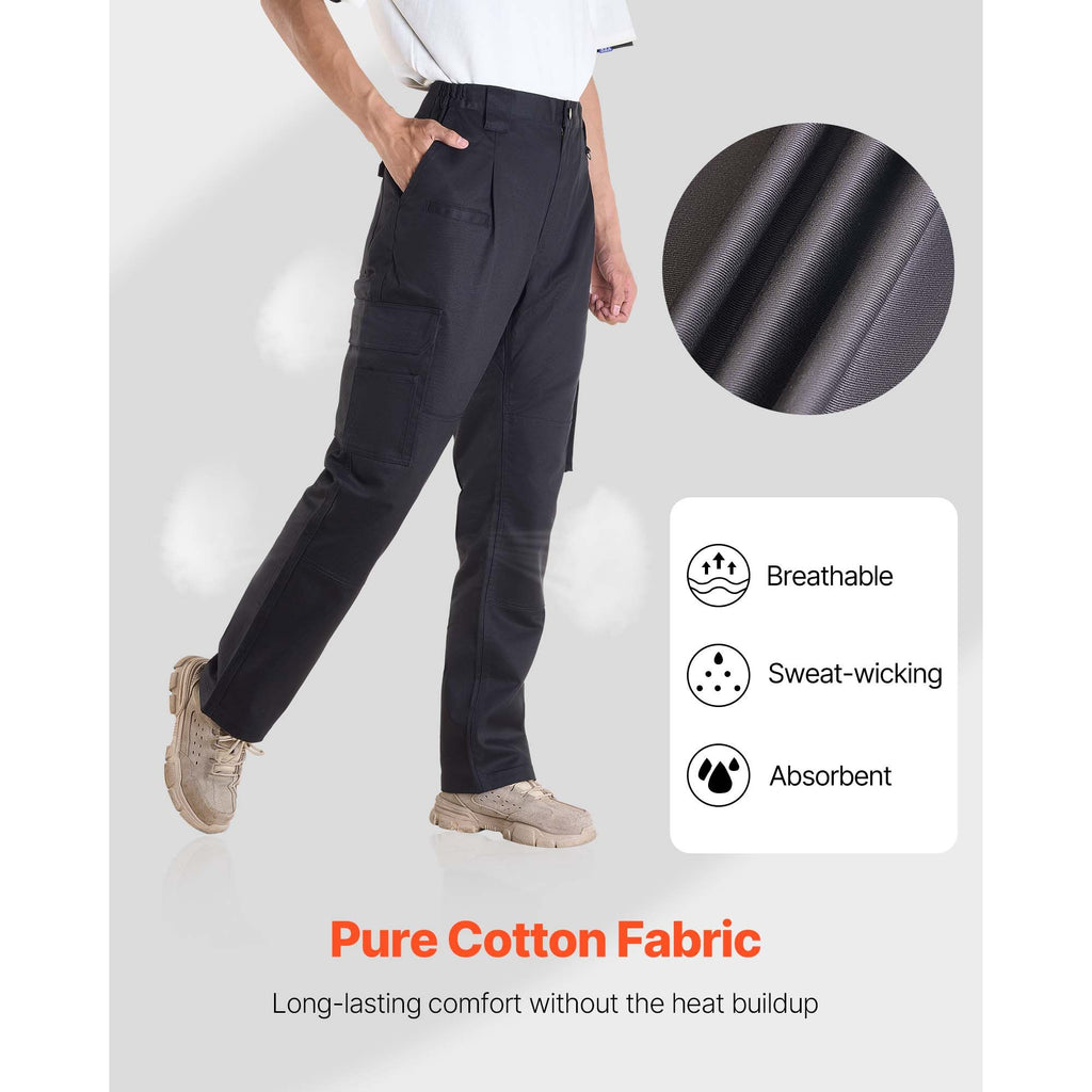 FR Pants for Men, 9 oz 100% Cotton, Flame-Resistant Cargo Pants with Multi-Pockets and Elastic Waist, Reinforced Tear-proof Stitching, Ideal for Welding Work and Casual Wear, XXL Size, Black image 2