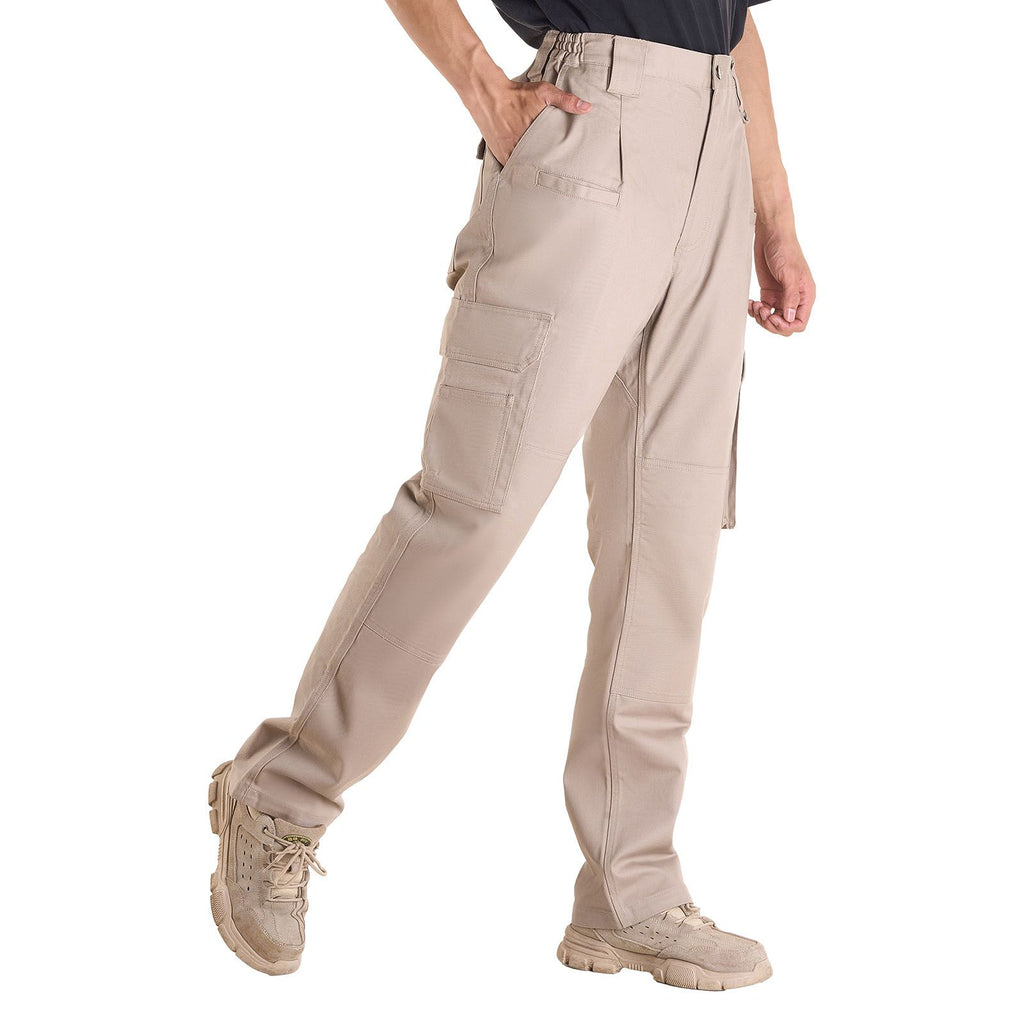 FR Pants for Men, 9 oz 100% Cotton, Flame-Resistant Cargo Pants with Multi-Pockets and Elastic Waist, Reinforced Tear-proof Stitching, Ideal for Welding Work and Casual Wear, XXL Size, Khaki