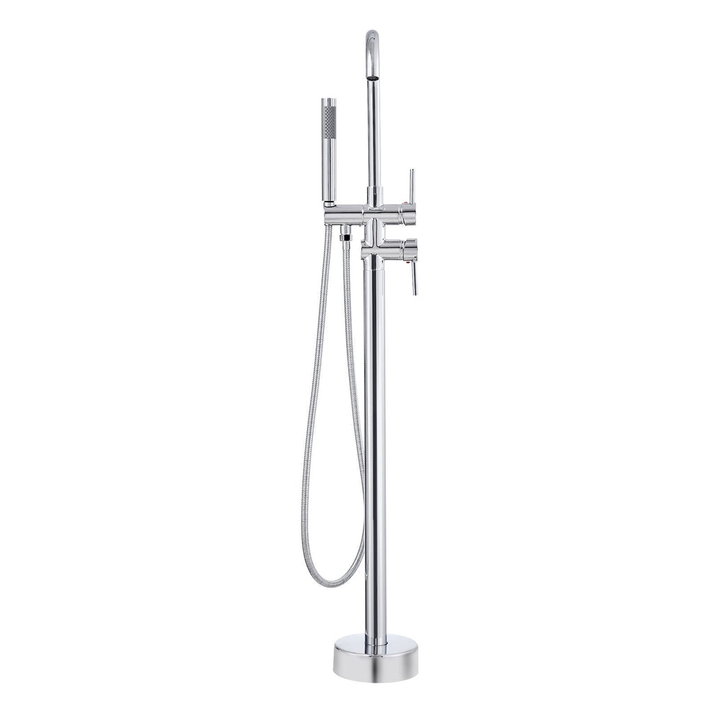 Freestanding Bathtub Faucet, Floor Mount, Freestanding Tub Filler, Shower Mixer Taps, Two Water Modes, 360° Swivel Spout, for Bathing & Showering Pet Bathing Cleaning Drains Toilet Flushing