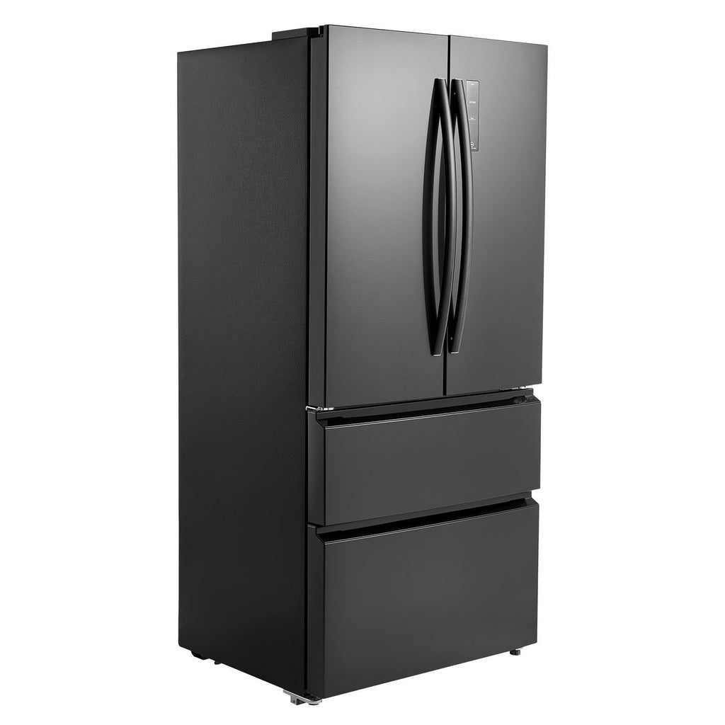 French Door Refrigerator, 18.9 Cu. Ft. Kitchen Fridge, Counter Depth French Refrigerator with LED Display and 4 Casters, Frost-Free Bottom Freezer Refrigerators for Home & Commercial Use, Black