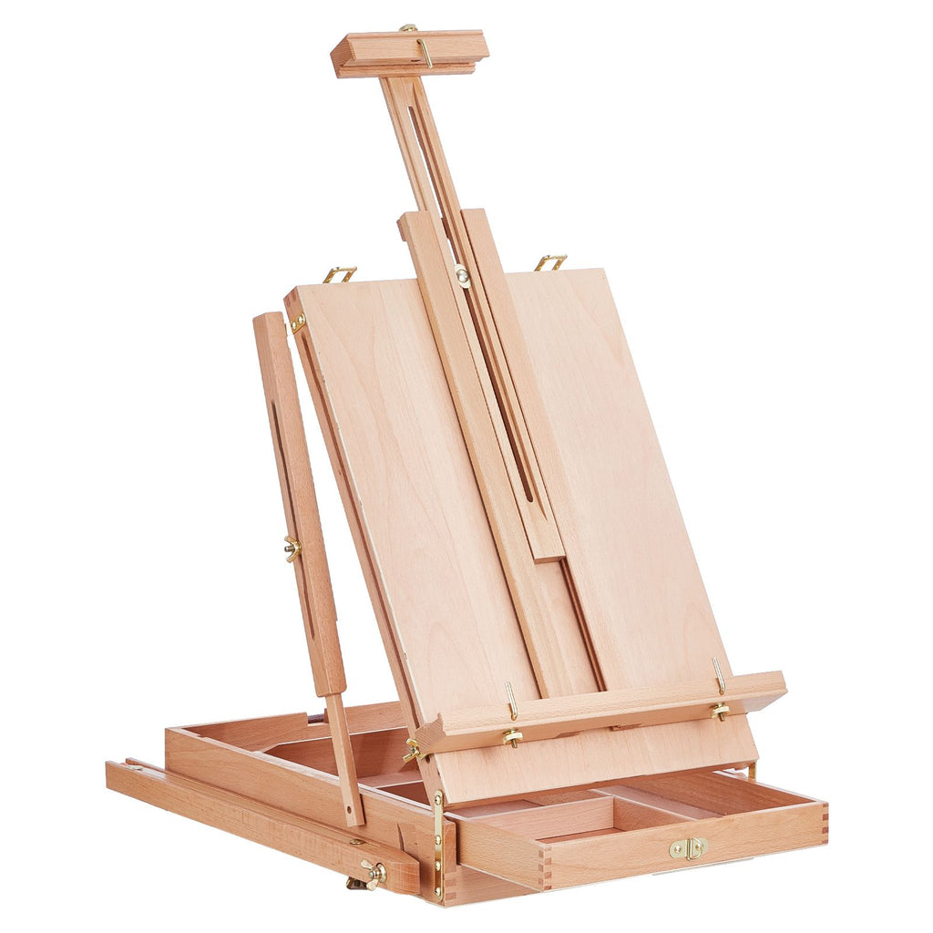 French Easel, Hold Canvas to 34", Beechwood Foldable Sketchbox Easel with Drawer, Palette and Strap, Angle and Height Adjustable, Portable Wooden Art Painting Easel for Studio and Field