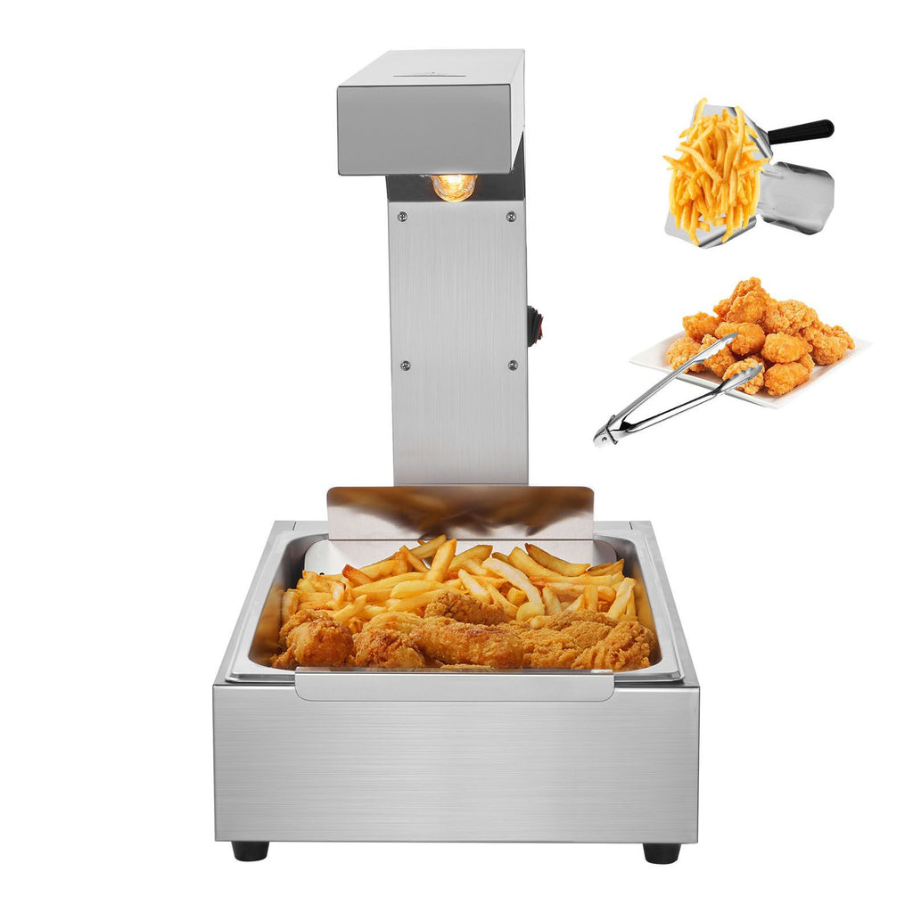 French Fry Food Warmer, 750W Commercial Food Heating Lamp, Electric Stainless Steel Warming Light Dump Station, Countertop 104-122 Fahrenheit Fries Food Warmer, Silver