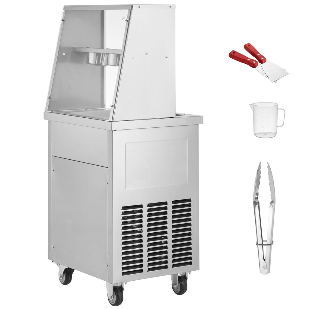 Fried Ice Cream Roll Machine, 13.8" x 13.8" Square Stir-Fried Ice Cream Pan, Stainless Steel Commercial Rolled Ice Cream Maker with Compressor and 2 Scrapers, for Making Ice Cream, Frozen Yogurt