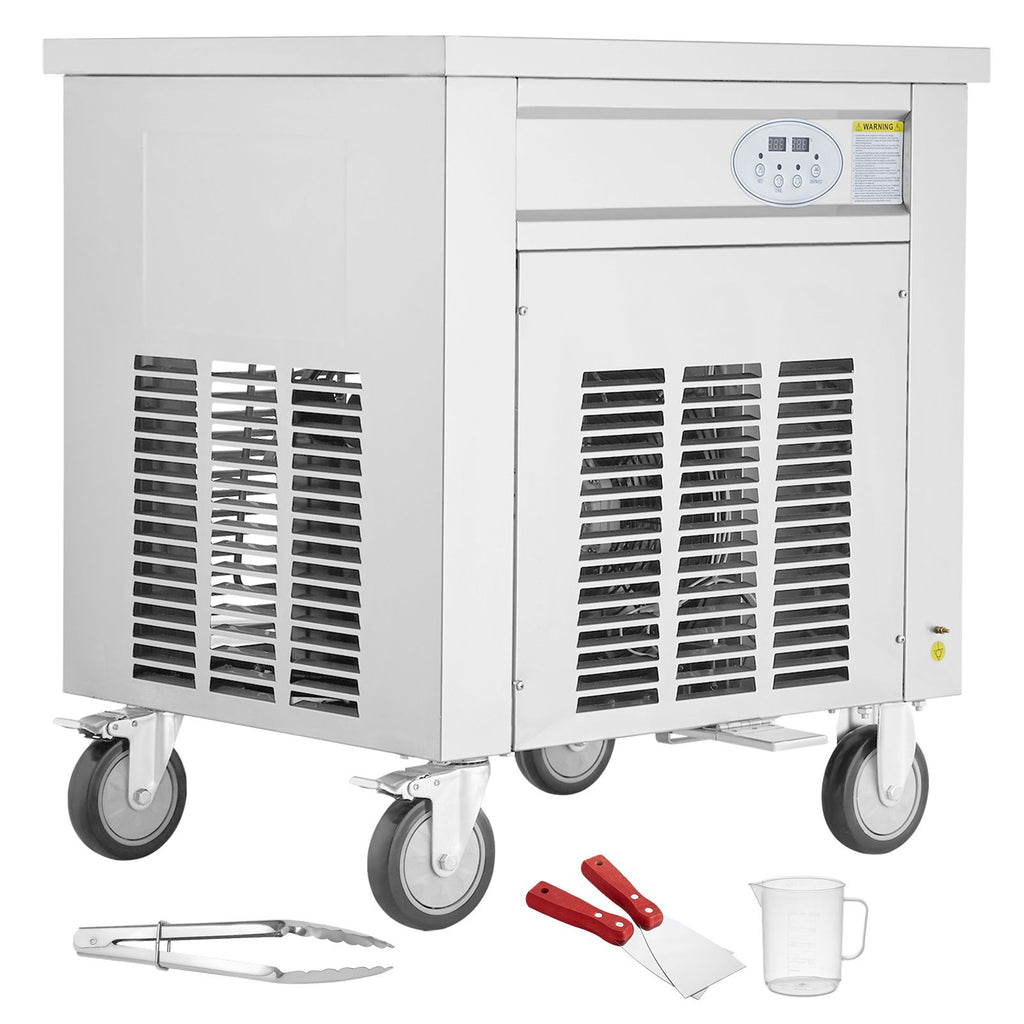 Fried Ice Cream Roll Machine, 19.7" x 19.7" Square Stir-Fried Ice Cream Pan, Stainless Steel Commercial Rolled Ice Cream Maker with Compressor and 2 Scrapers, for Making Ice Cream, Frozen Yogurt