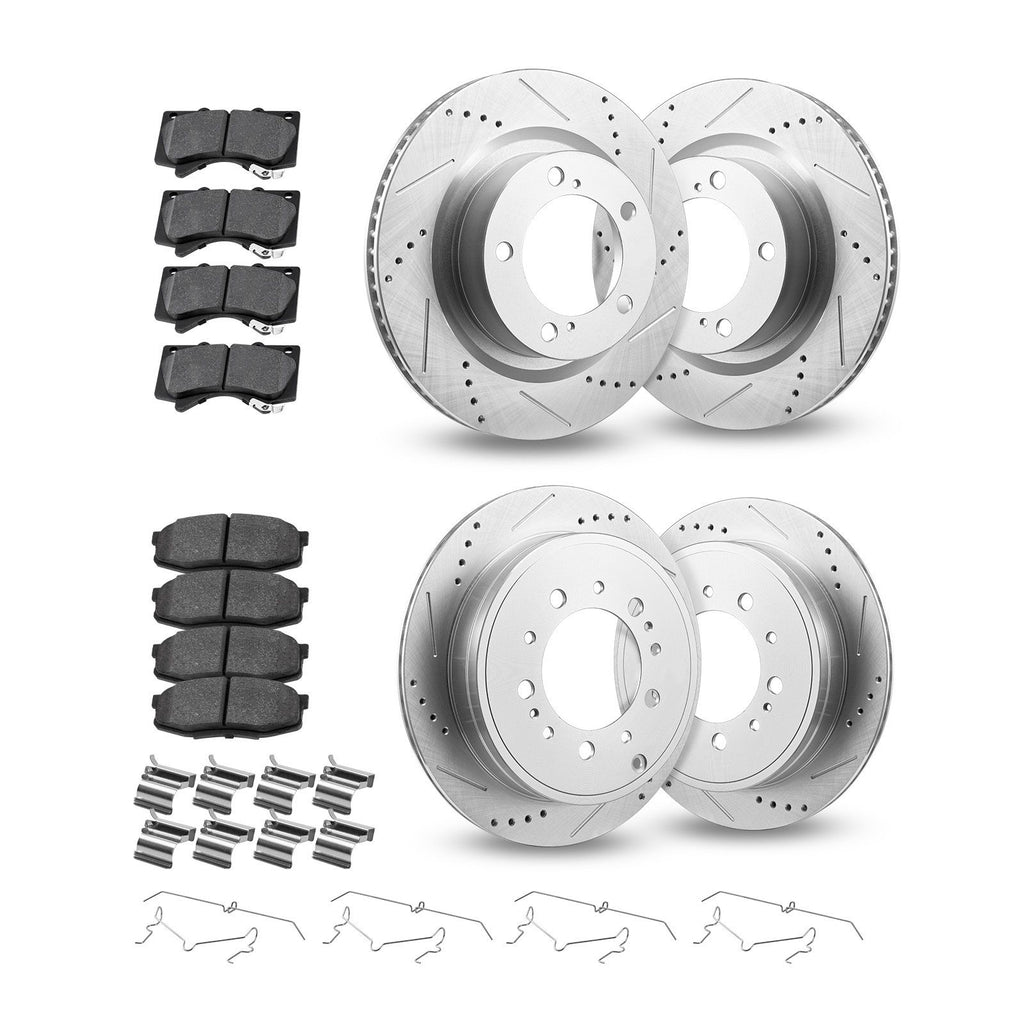 Front & Rear Ceramic Brake Kit Compatible with 2016-2021 Lexus LX570, 2016-2021 Toyota Land Cruiser, Drilled and Slotted Brake Rotors Ceramic Brake Pads Replacement Kit, 14 inch Front Rotors