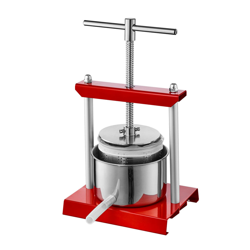 Fruit Wine Press, 0.8 Gallon/3L, 2 Stainless Steel Barrels, Manual Juice Maker, Cider Apple Grape Tincture Vegetables Honey Olive Oil Making Press with T-Handle for Outdoor, Kitchen, and Home