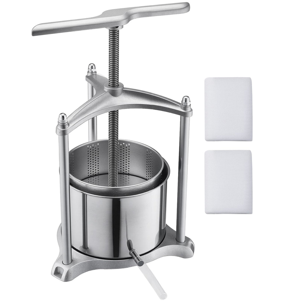 Fruit Wine Press, 1.6 Gallon/6L, Stainless Steel Manual Juice Maker with Powerful T-Shaped Handle, Juice Making for Apple/Grape/Orange/Berry, Cheese/Tincture/Herbal Press, for Kitchen Home